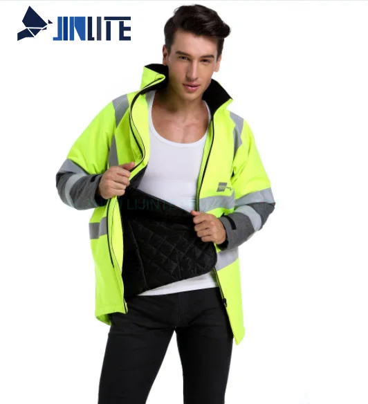 En20471 hivi jacket Detachable Padded Lining Safety Long Softshell FOB Bangladesh  security jacket reflective jacket
