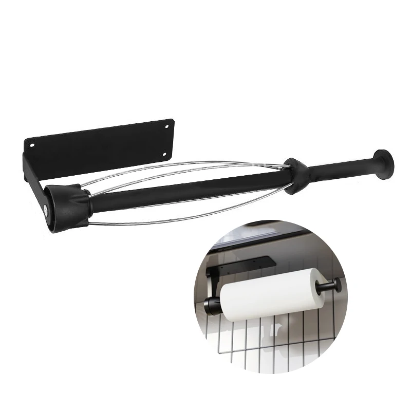 Single Hand Operable Paper Black Stainless Steel Towel Holder Under Cabinet with Damping Effect for Kichen