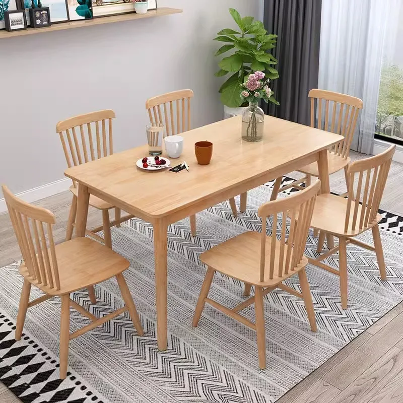 Nordic modern minimalist solid wood rectangular dining table and chair combination small apartment household dining table