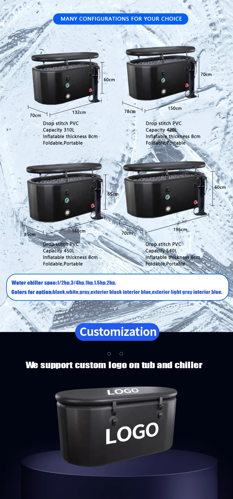 JZY SPORTS PVC Folding Cold Plunging Ice Bath Tub Free Standing Pool with Cover for Sports Recovery Portable Therapy