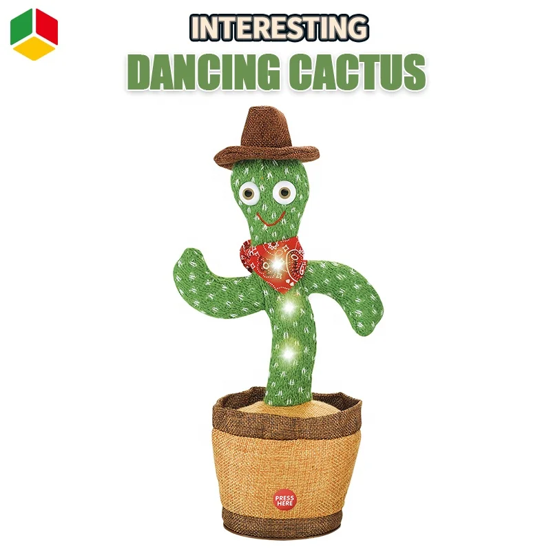 QS Hot Selling Children Puzzle Enlightenment Electric Soft Plush Cactus Novel Toys Singing Wiggling B/O Dancing Cactus Toys