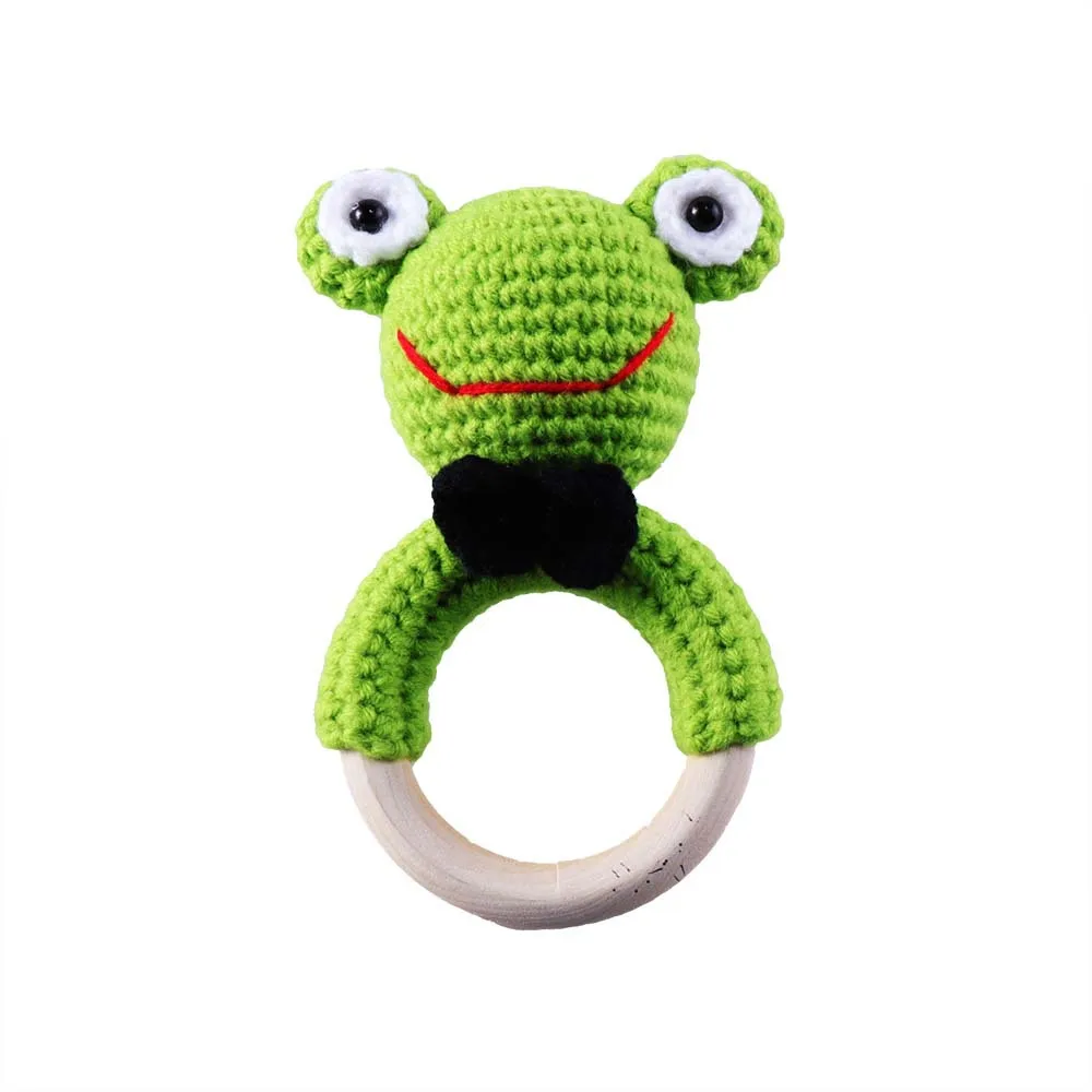 cute frog cotton wood baby ring crochet rattle for