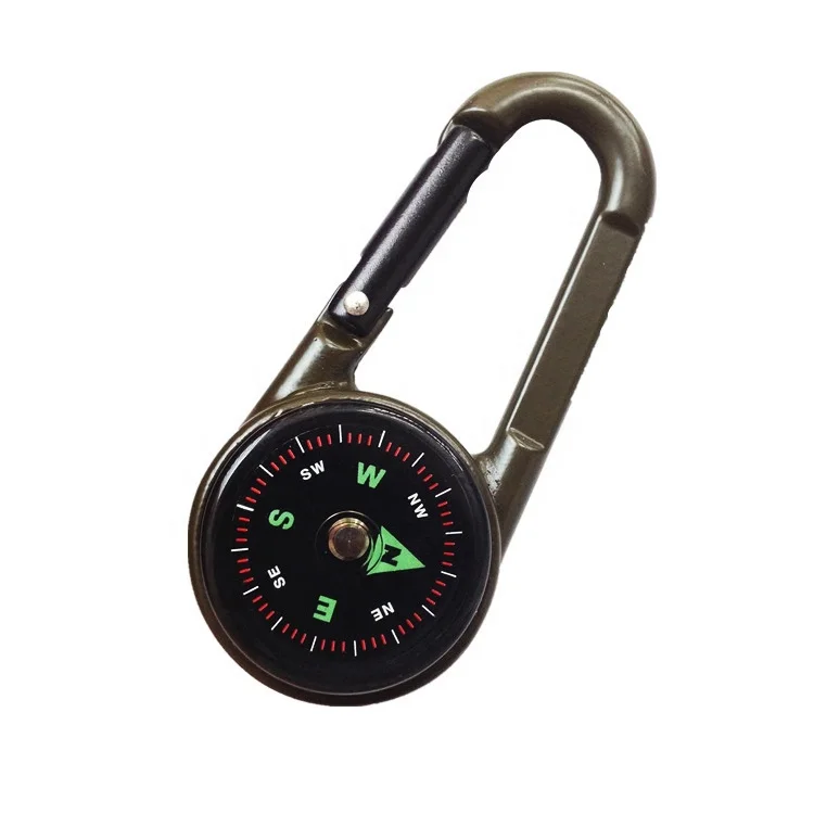 High Quality Custom Engraved Logo Small Multitool Mini Carabiner Clip Compass Survival Keychain