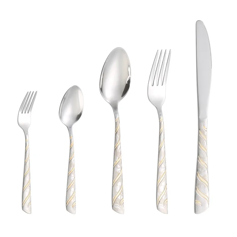 Best Selling Slanted Handle Cutlery PVD Knife Fork Spoon Set For Creative Western Food Flatware Set Stainless Steel