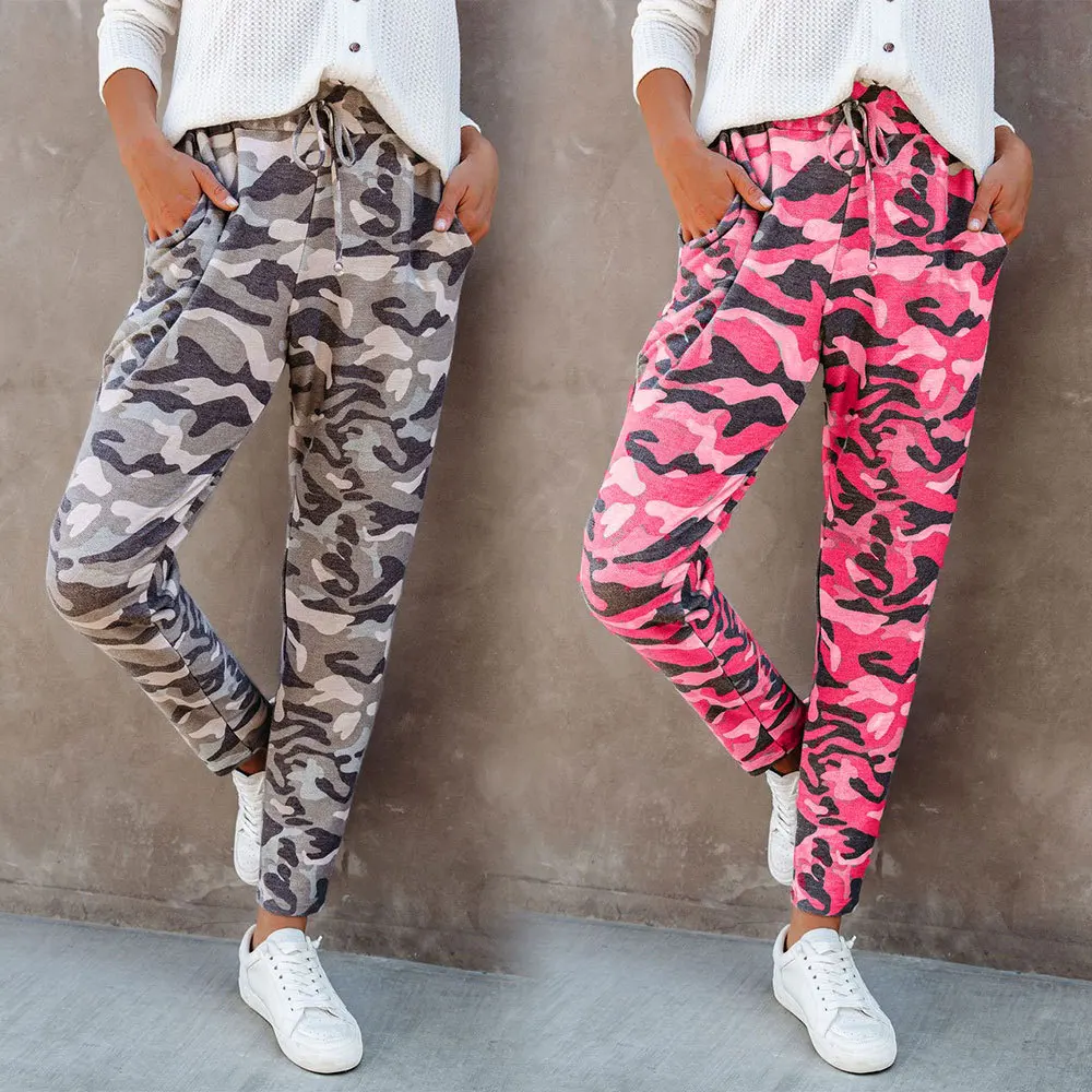 2021 Autumn Camouflage Printed Elastic Waist Leisure Women Harem Pants