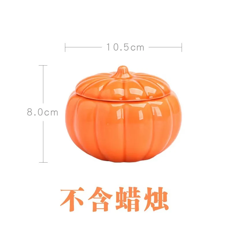 Cute Small Pumpkin Ceramic Candle Cup with Lid DIY Hand Work Indoor Fragrance Stoneware Candle Jar Canister Can