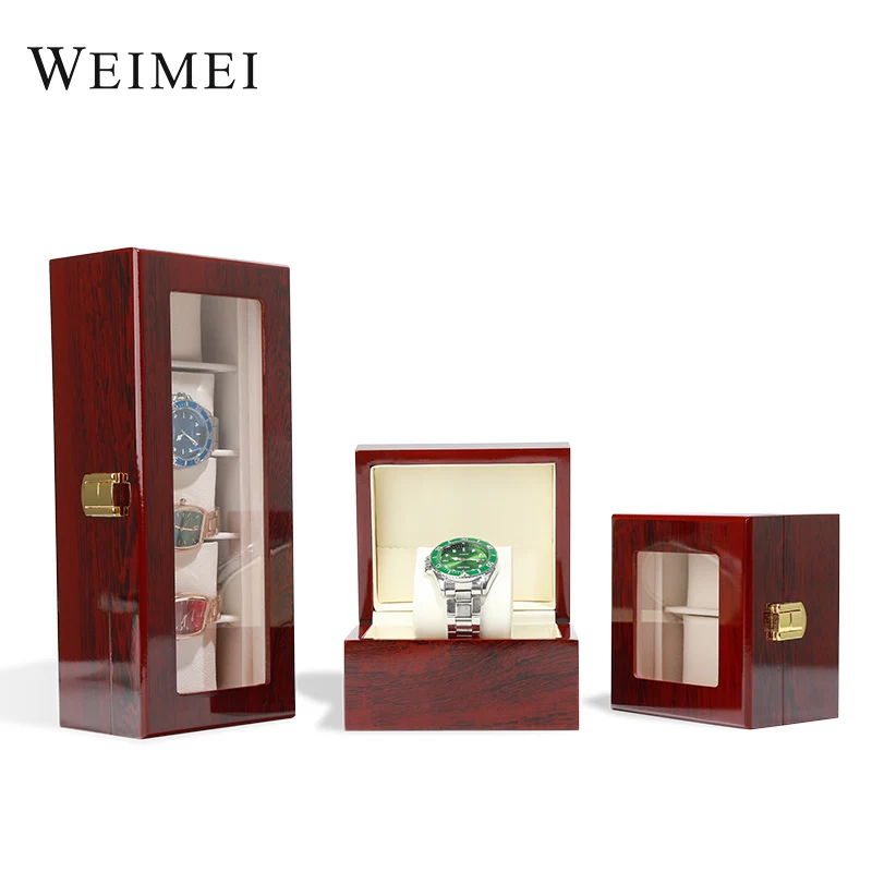 Custom logo 5 slots paint wooden watch box elegant best selling black luxury solid wood watch storage box