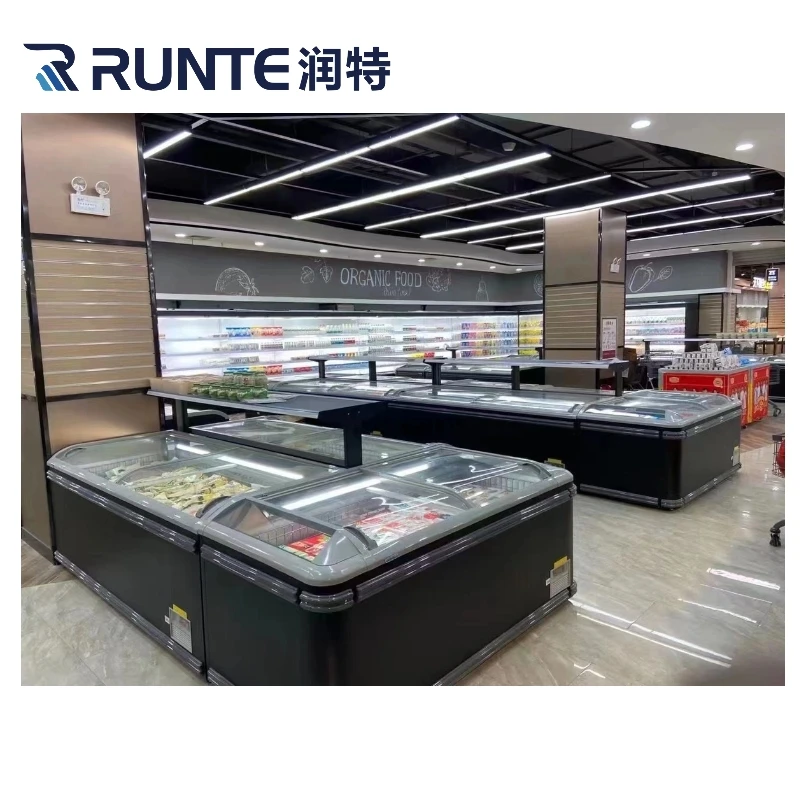 Runte 220V Plug-in Combined Island Freezer LED Glass Door Display Cooler Air Refrigeration Equipment Store Drink Cool Compressor