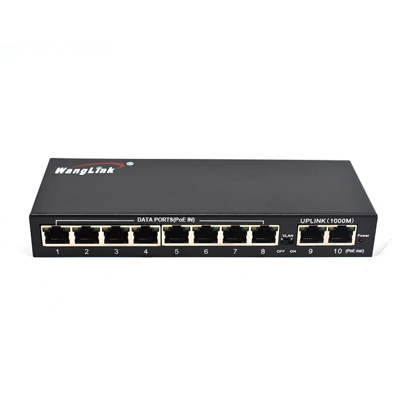 Wanglink 10 Port Reverse POE Switch 8 10/100Mbps RPOE  Port 2 GE Uplink Port RPOE Switch Support 24V-48V with VLAN
