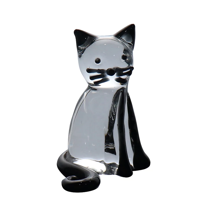 Hand Blown Made In China Murano Black Cat Decorative Glass Cat Figurines