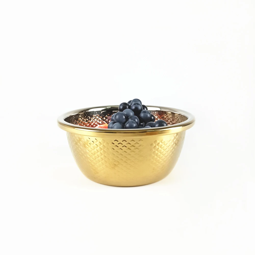 LIHONG Chinese Style Stainless Steel Kitchen Dinnerware Large Fish Scale Lines Gold Food Mixing Bowl Washing Vegetables Basin