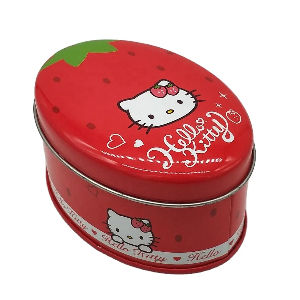 Жестяная коробка с рисунком Hello Kitty маленькая красная овальная жестяная банка в форме клубники для детских