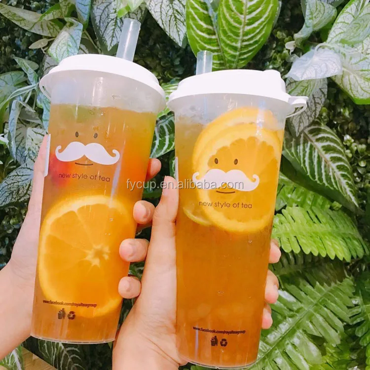 
700ml injection molding 24oz custom printing disposable transparent bubble tea PP cup with lids 