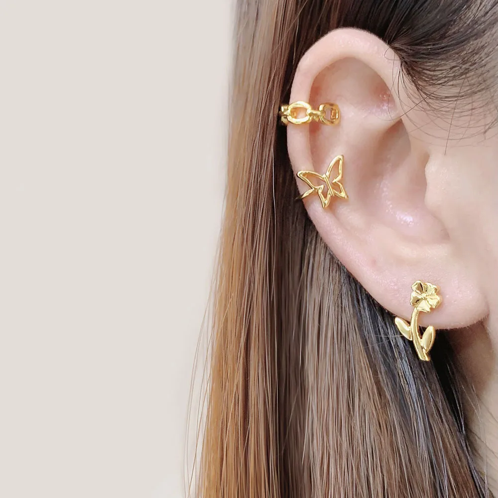 minimal flower korean gold plated earrings