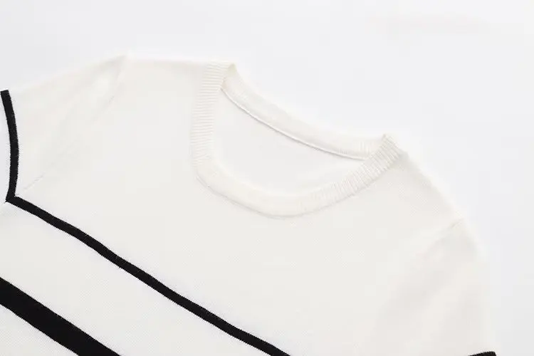 2023 Summer Casual Knit Stripe Short Sleeve Bodycon Midi Dresses For Women