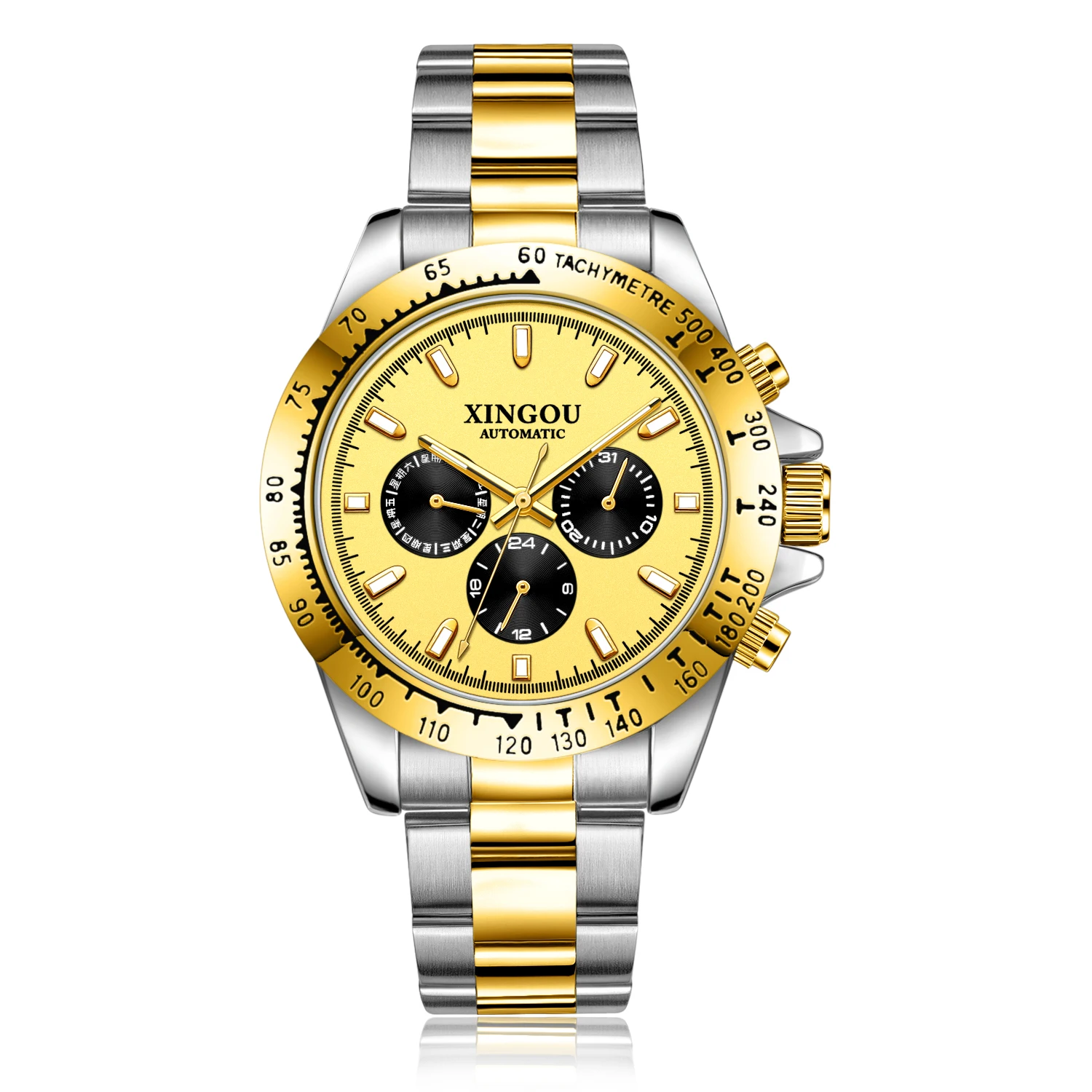 XINGOU 8209 Luxury Super Luminous Gold Automatic Watch Movement Sports Water Resistant 30M Men Wrist Watch