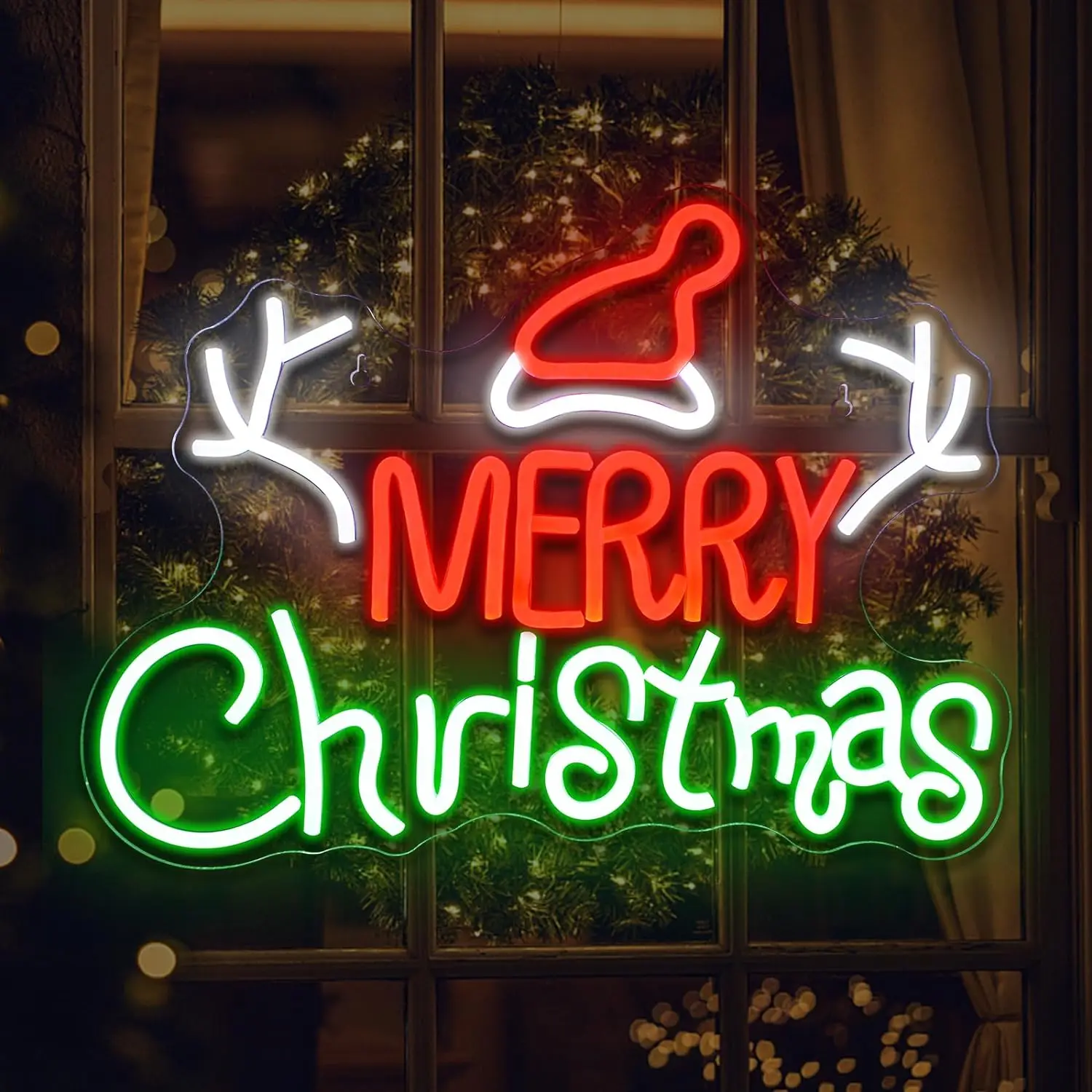 Ineonlife Merry Christmas LED Neon Sign Indoor Christmas Party Wall Decor Acrylic Board Bedroom and Office Christmas Signs