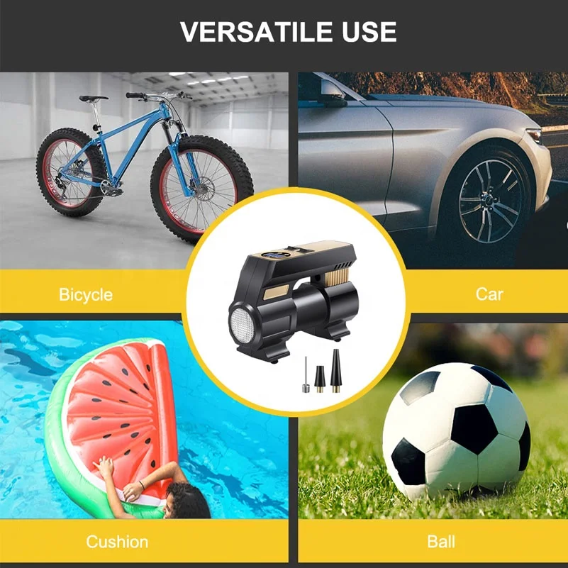 Air Compressor Tire Inflator 12V Portable Air Compressor w/ Digital Pressure Gauge LED Light Auto Tire Pump for Car Tire Bicycle