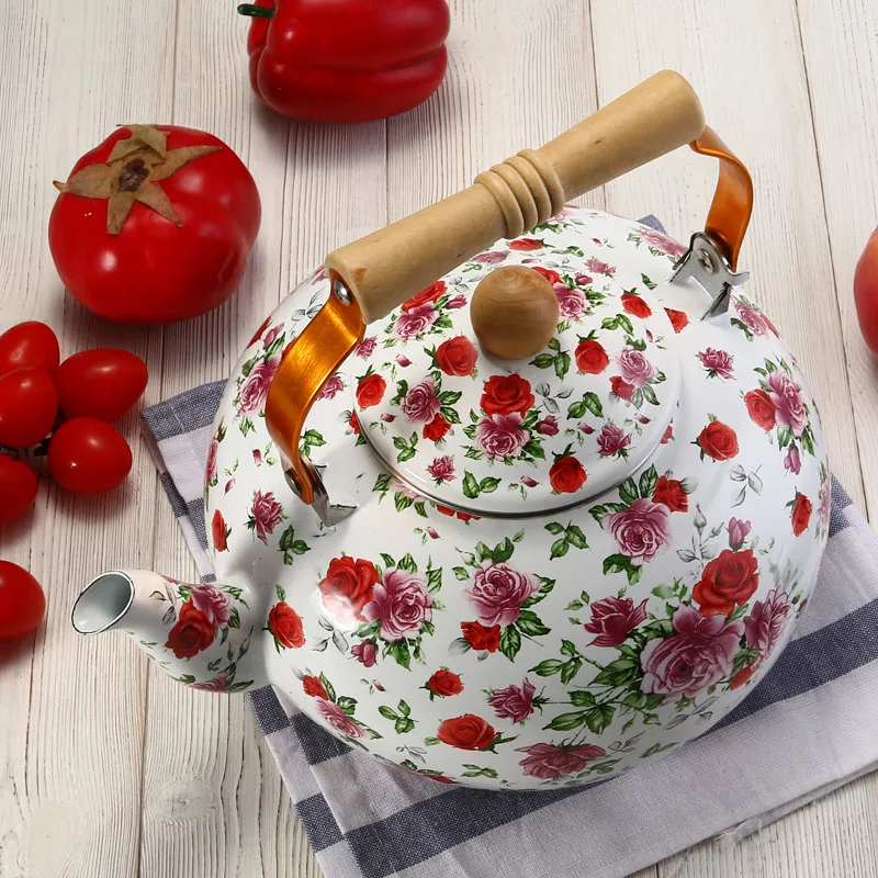 Factory Wholesale High quality best selling big size fat pot kitchenware enamel kettle with wooden handle