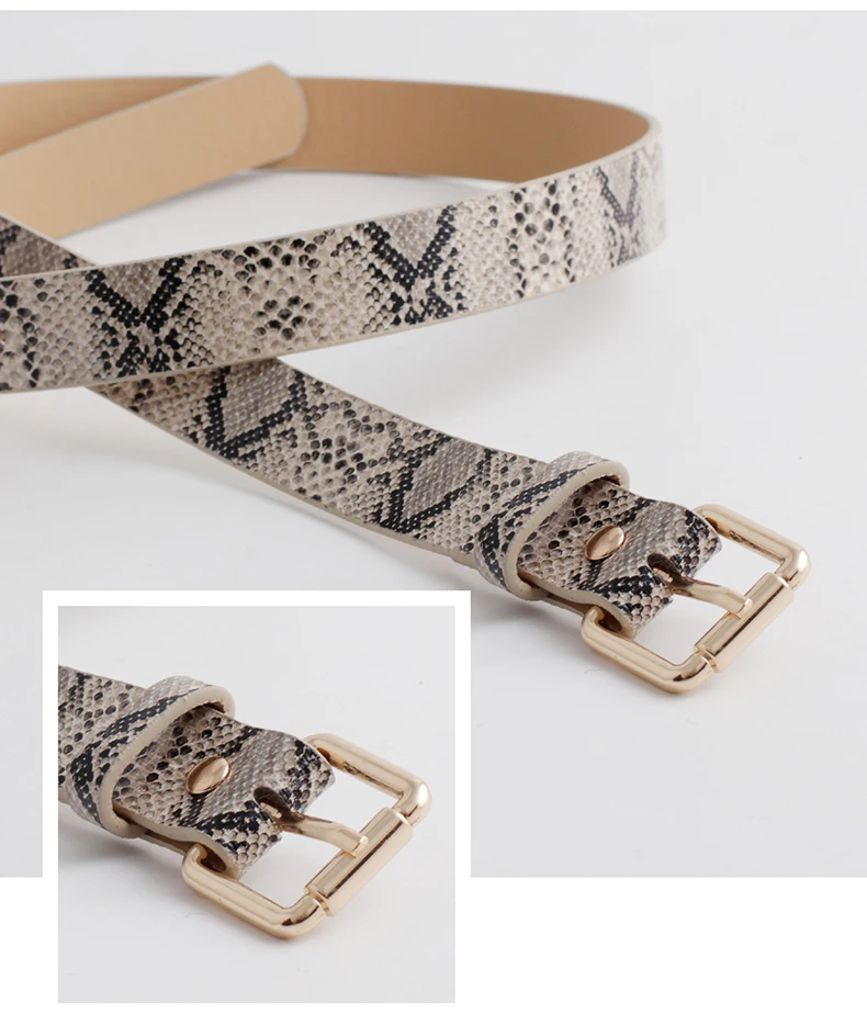 
Women New Retro Slim Leopard Leather Belt Ladies Serpentine PU Leather With Gold Color Pin Buckle Dress & Jeans Waist Belt 