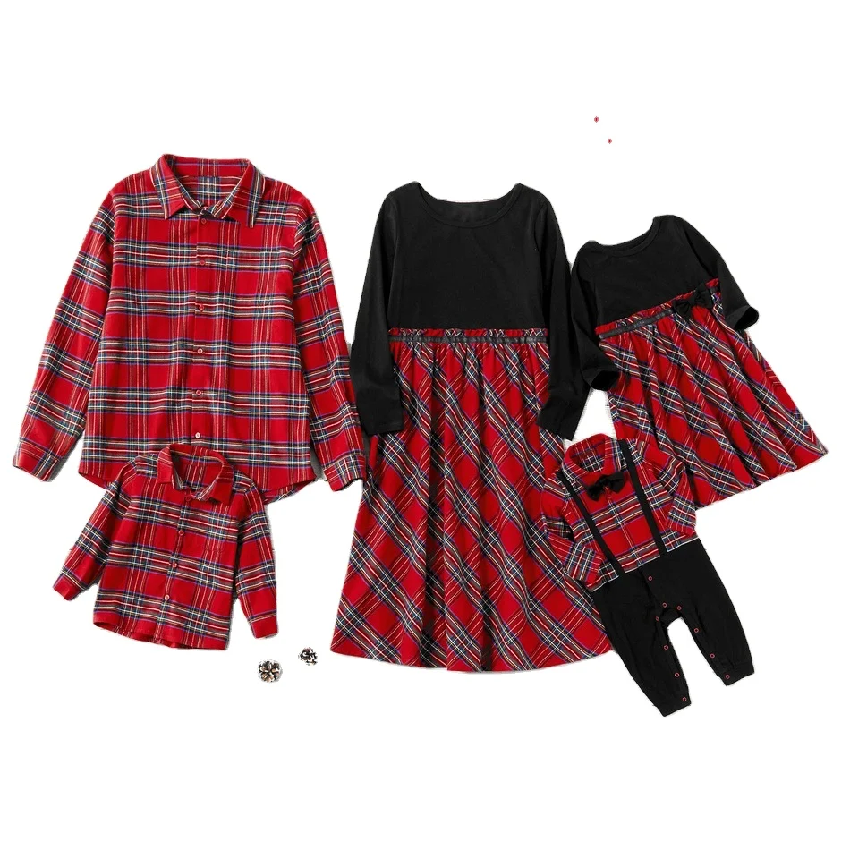 
cotton 2021 spring new family clothing cross-border plaid girl mom father and son family parent-child suit 