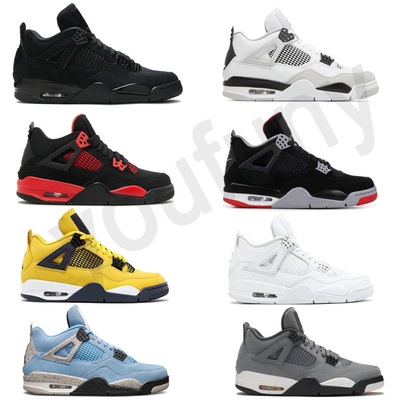 Mens Basketball Shoes AJ 4 Retro Bred Red thunder Cool Grey Royalty Sneakers AJ 4 Retro Sneakers