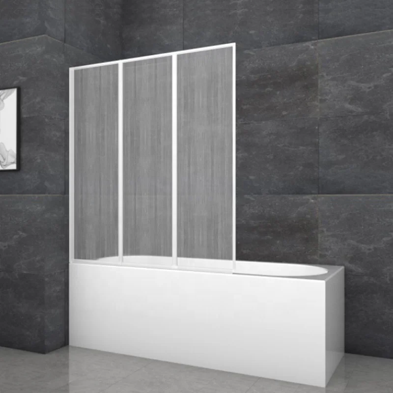 Black Framed 3 Fold Folding Bath Shower Screen Glass Bathtub Door