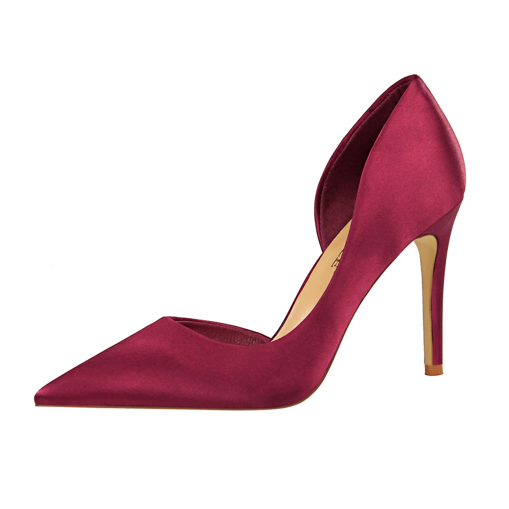 830-3 European and American stiletto heels satin pointed with shallow mouth and side cut-out sexy nightclub pumps for women