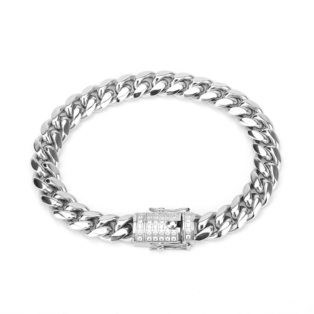 Мужской золотой браслет в стиле хип-хоп с кубинской цепочкой из нержавеющей стали алмазной пряжкой циркониевым камнем 18 карат позолоченные ювелирные изделия