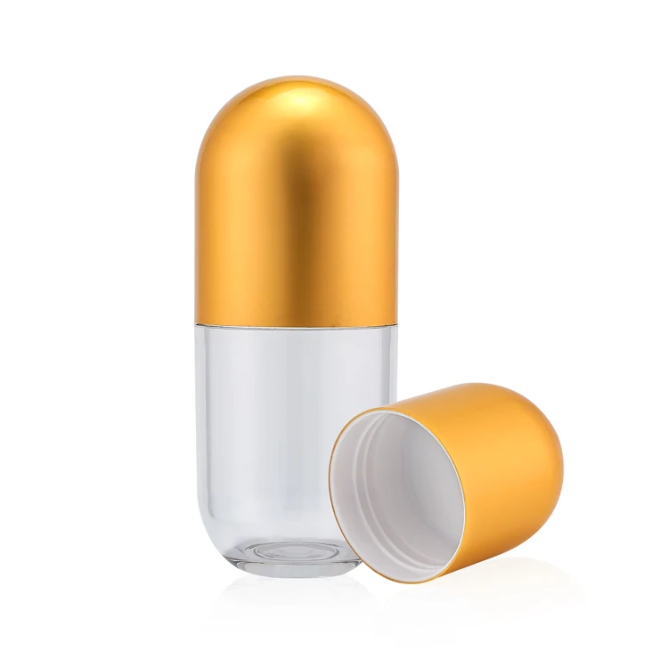 Factory 55ml Shaped Capsule Golden Lid Plastic Bottle Pill Apothecary Smell Proof Wide Mouth Child Resistant Plastic Bottles