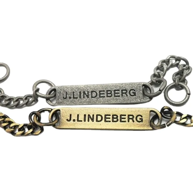 Custom Engraved Metal Brand Logo Label Nautical Style Name Plate for Handbags Coin with Letters Theme