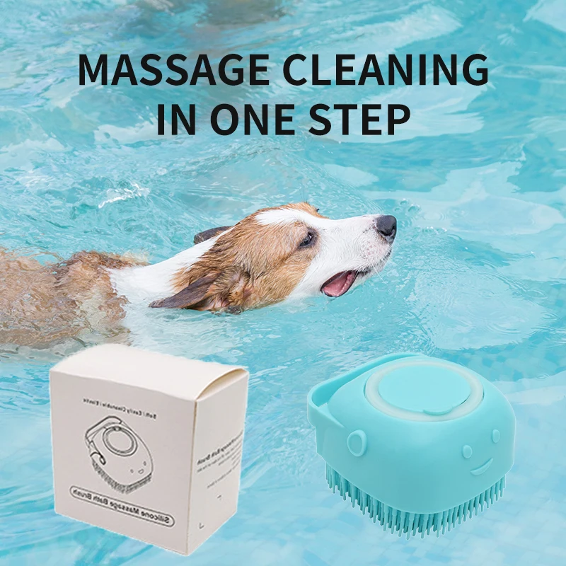 Pet dog hair brush Grooming Bath Massage Brush with Soap and Shampoo Dispenser Soft Silicone Bristle