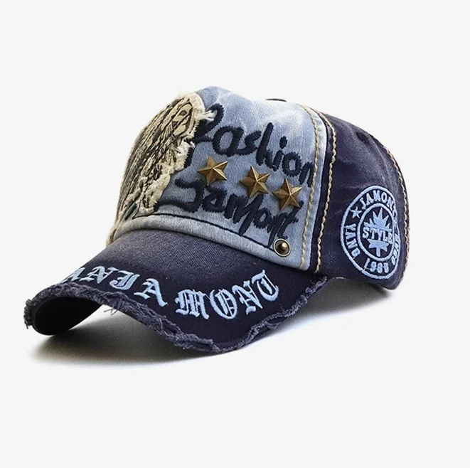 Custom Mens Women Cotton Washed Denim Distressed Baseball Cap Fashion Hip Hop Casquette Vintage Dad Hat With Embroidered Patch