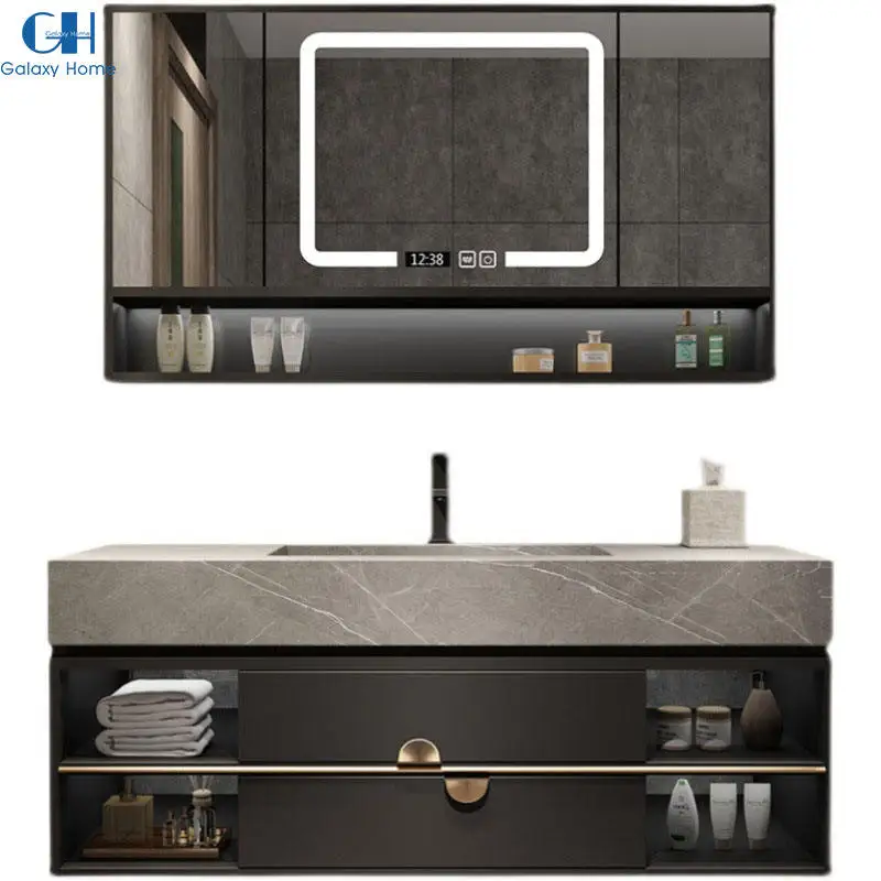 Europe Style Panel Bathroom Vanity Cabinet Furniture With Single and Double Sinks And Mirror Wash Basin For Hotel Bathroom