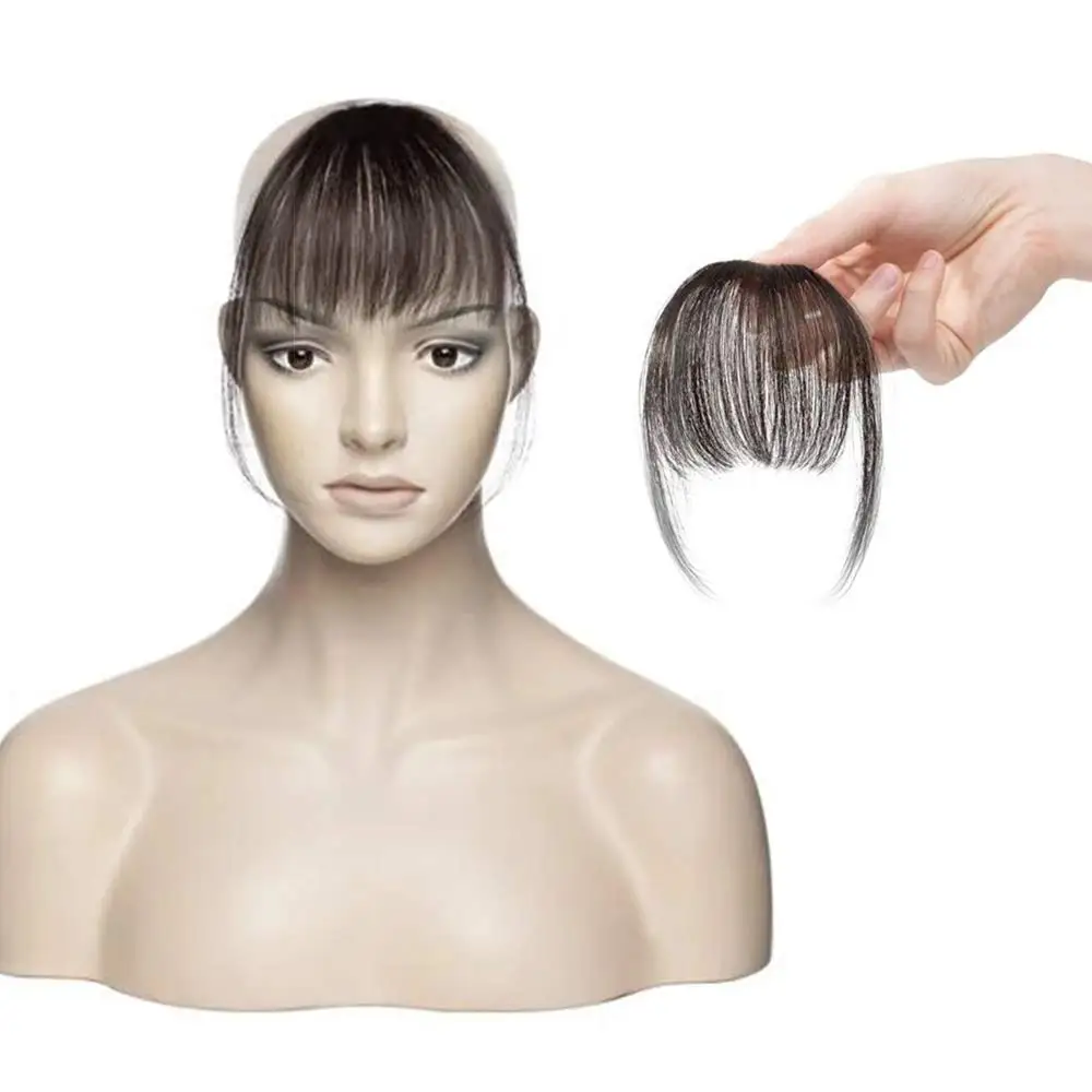 
Clip in Bangs Hairpiece Brown Black Clip on Air Bangs with Temple Wispy Bangs Hair Extensions for Women 