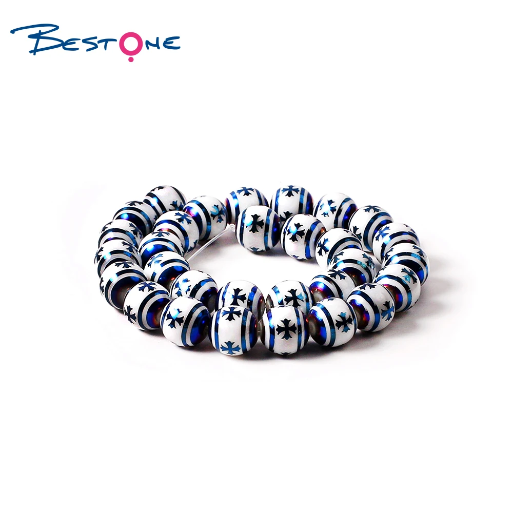 Bestone Wholesale New Round Loose Beads Pattern DIY Bracelet Glass Beads For Jewelry Making Accessories