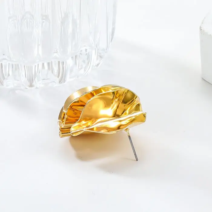 Trendy Pleated Round Metal flower Stud Earrings For Women Girls Party Holiday Gift Fashion Jewelry