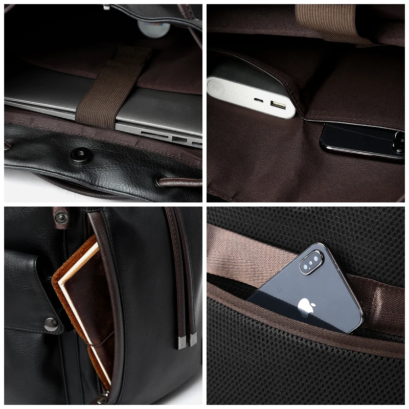 Custom Logo PU Leather Laptop Backpack Black Leather Bags Men Business Computer Backpack for Men