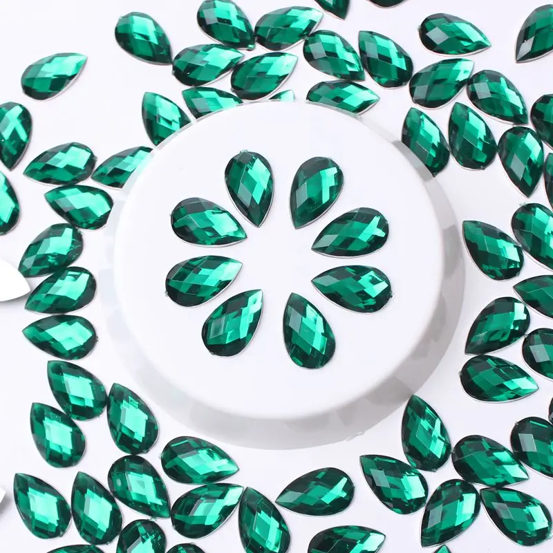 Earth Acrylic Rhinestones Water Droplet 8 x13mm 2000Pcs Color Flat Back DIY Decoration Nail Art Eyebrow Center Decoration