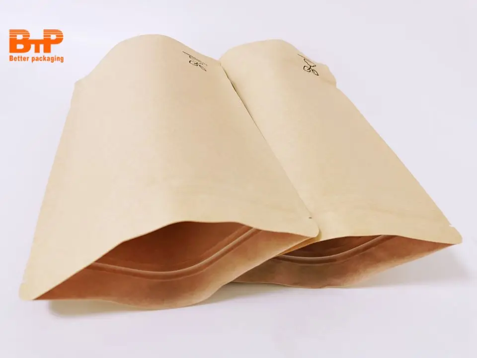 Bio Pla  pouch bag Biodegradable Stand Up Pouch Kraft Paper Compostable package zipper bag food packaging flat bottom pouch