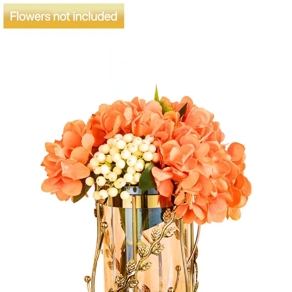 Gold luxury household decoration home accessories tabletop artifacts ornaments wedding decorative metal flower vase storage box