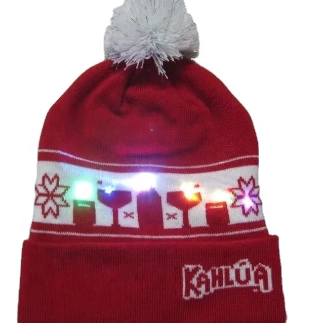 unisex winter hotsale Santa hat beanie with led light