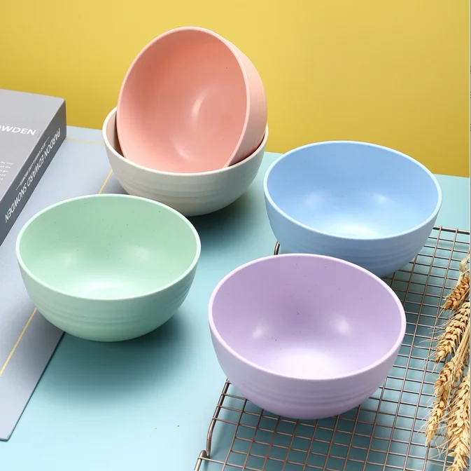 Biodegradable  DinnerwareTableware Packaging Lightweight Unbreakable Microwave Safe Wheat Straw Fiber Dessert Salad Rice Bowls