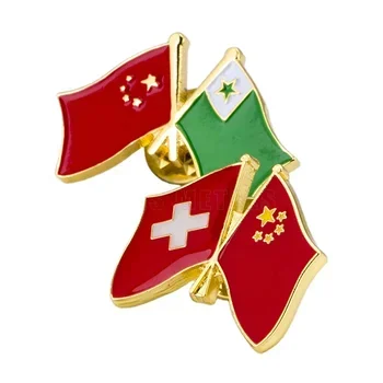 Custom Souvenir Gold Silver Country Map Lapel Pins and Badges with Lucky Gift Enamel butterfly clutches and safety Pins