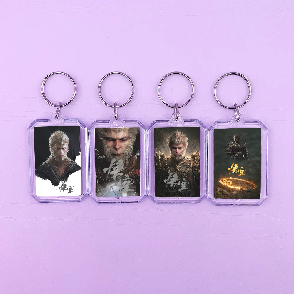 4 Designs Anime Black Myth Wukong Acrylic Photo Keychain Cartoon Square Shape Double Sided Plastic Acrylic Keychain Custom Logo