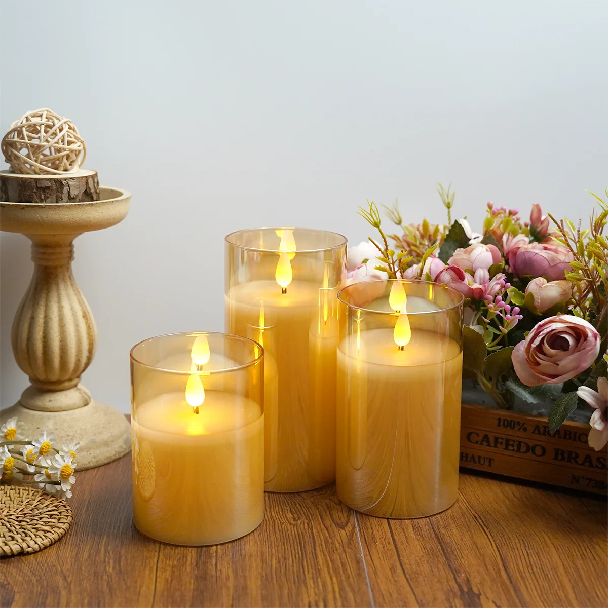 kakoya Hot Sale Acrylic Cup Flicker Moving Wick Led Candle 3D Bullet Shape Flameless Pillar Electric Candle Home Decoration