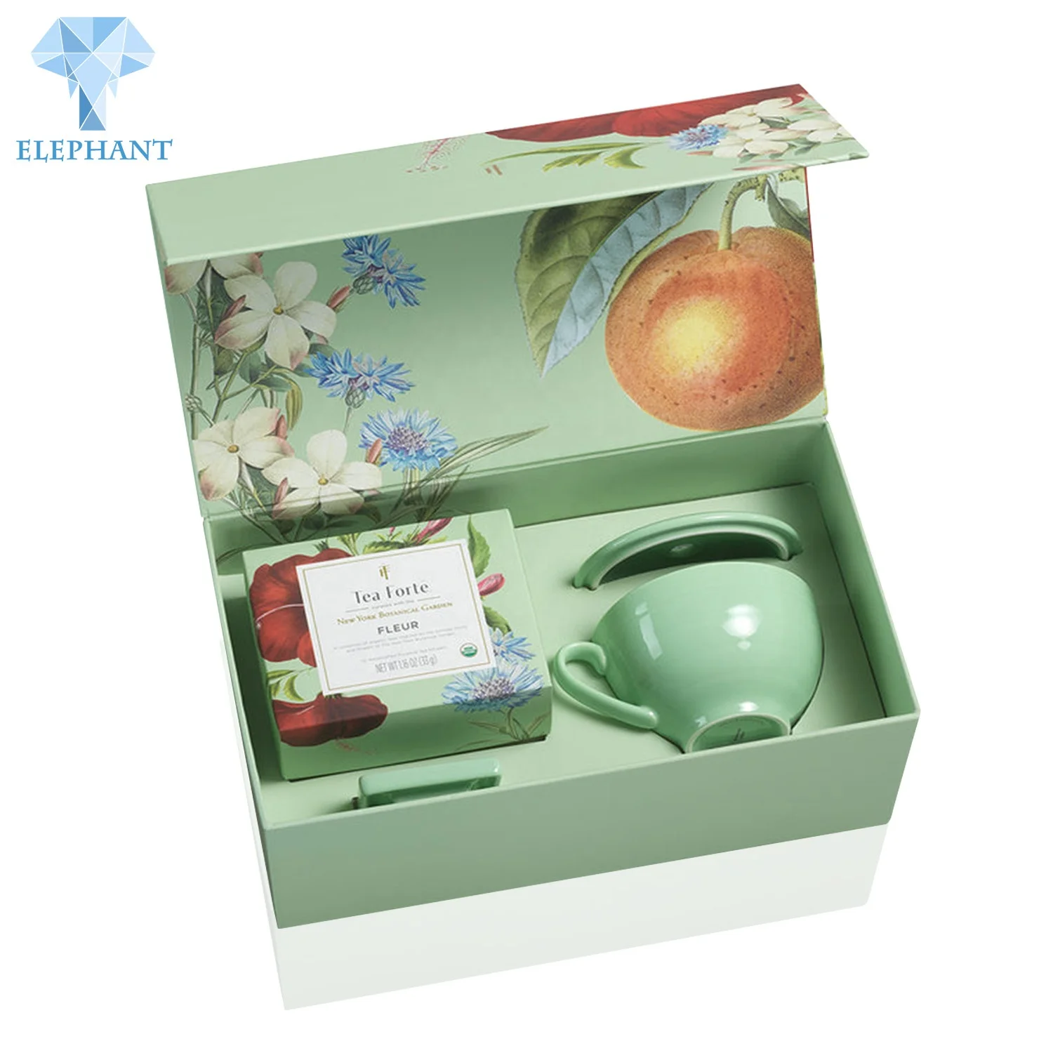 Custom  Luxury Square Flower Magnetic Color Box Packing Tea Cup And Saucer Tea Set Coffee Mug Paper Gift Packaging Box