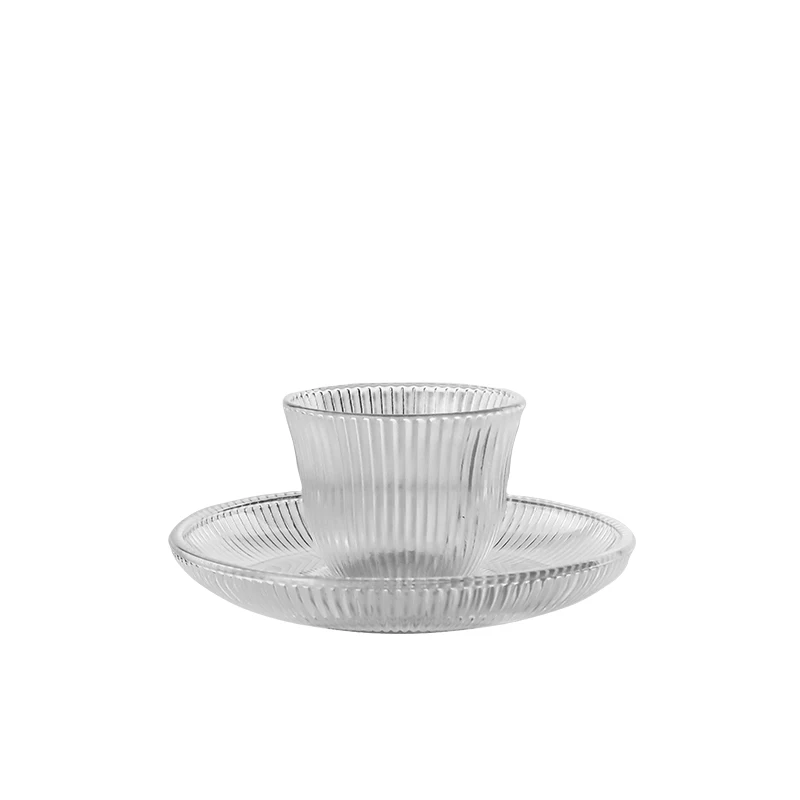 Wholesale custom OEM Drinking Saucers Set high quality Crystal glass Coffee Tea Set striped Tea cups and saucers