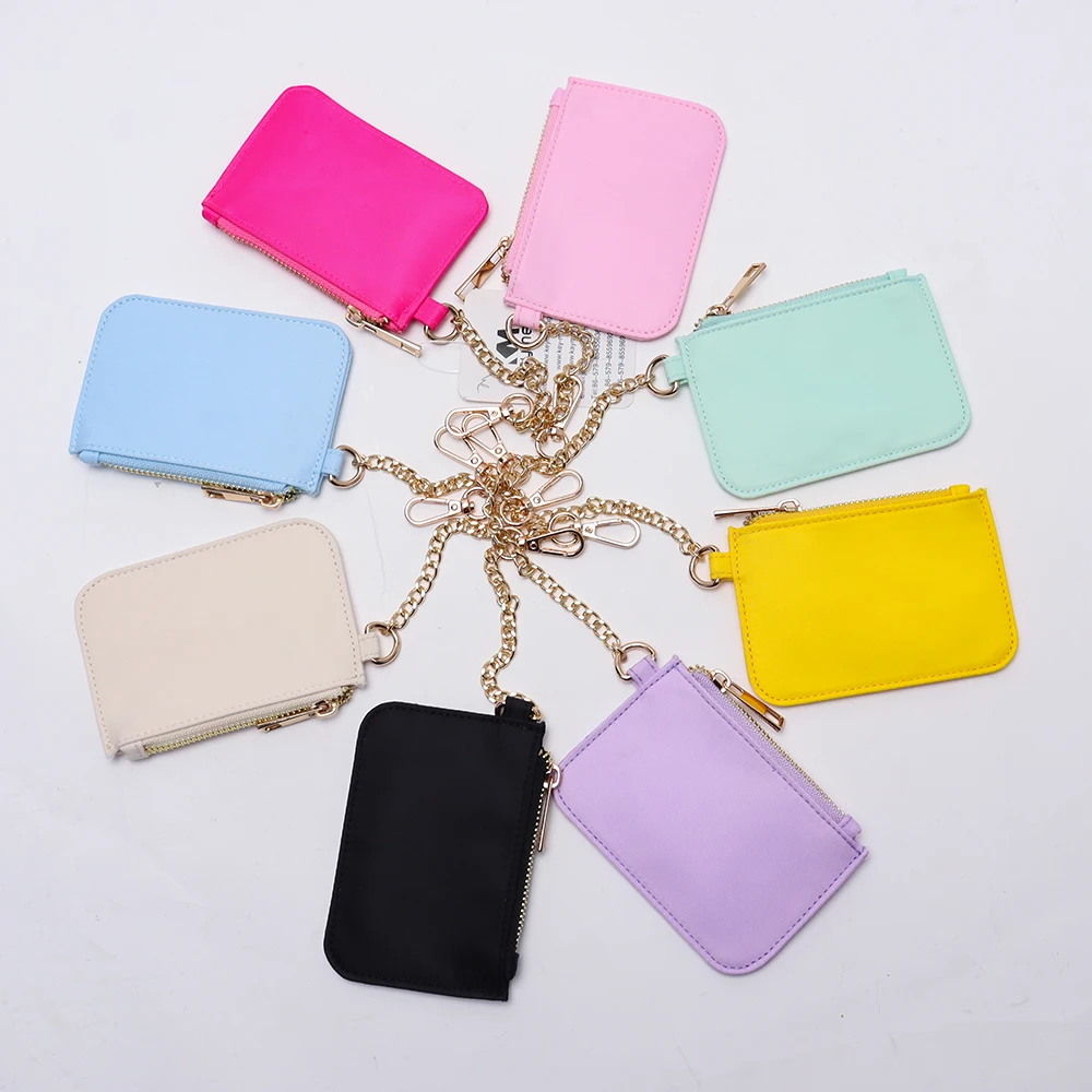 Promotional Gift Mini Nylon Candy Colors Keychain Wallet Girls Women Card Holder Zipper Coin Purse
