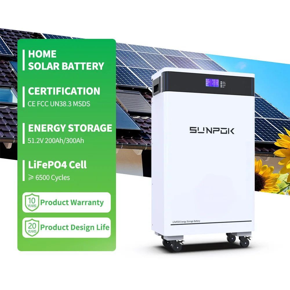 SUNPOK Powerwall Lithium Lifepo4 Battery 48V 200Ah 300Ah 15Kw 10Kw Solar Home Energy Storage Lithium Ion Phosphate Battery Pack